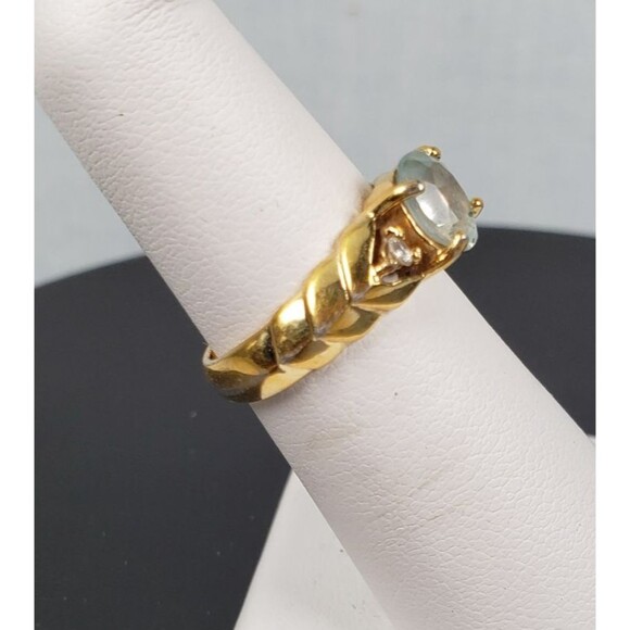 Designed 18k Gold Plated Stainless Steel Light Blue Topaz and CZ Ring Size 5 - Picture 7 of 16